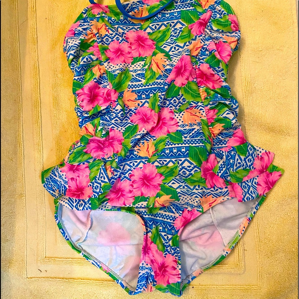 O’Rageous Girl’s blue, pink, green swimsuit OBO